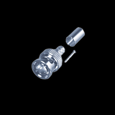 Conector BNC macho de anillo plegable para cable RG-6. 3 piezas; cuerpo de 27 mm, pin central soldable, de 13 mm